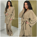 Wrap Corduroy Tie Belt Wide Leg Set