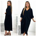 V Neck Wrapped Oversized Dress Mid Split