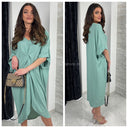 V Neck Wrapped Oversized Dress Mid Split