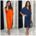 V Neck Wrapped Oversized Dress Mid Split