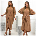 V Neck Wrapped Oversized Dress Mid Split