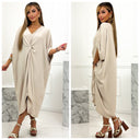 V Neck Wrapped Oversized Dress Mid Split