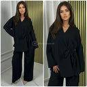 Wrap Tie Belt Basic Set Wide Legs