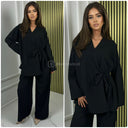 Wrap Tie Belt Basic Set Wide Legs
