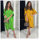 V Neck Wrapped Oversized Dress Mid Split