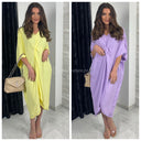 V Neck Wrapped Oversized Dress Mid Split
