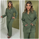 Wrapped Tie Top Pocket Detail Wide Leg Set