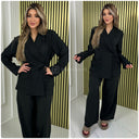Wrapped Tie Top Pocket Detail Wide Leg Set