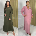 Zipper Thick Ribbed Maxi Dress Oversized Corduroy