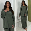Zipper Corduroy Wide Leg Set